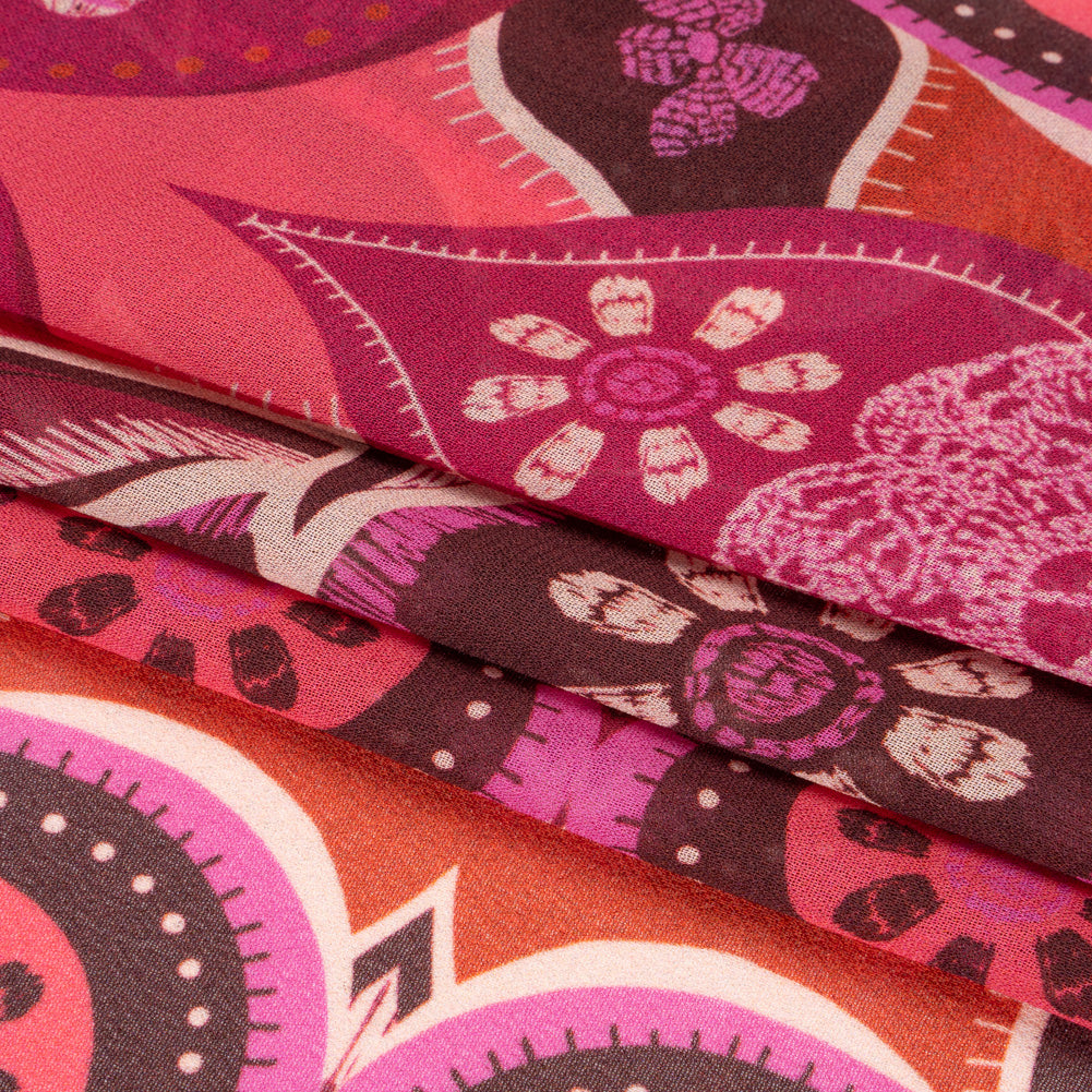 Mood Exclusive Fuchsia Floralscape Viscose Georgette Folded