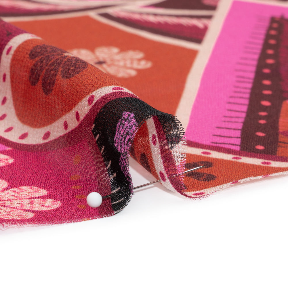 Mood Exclusive Fuchsia Floralscape Viscose Georgette Detail