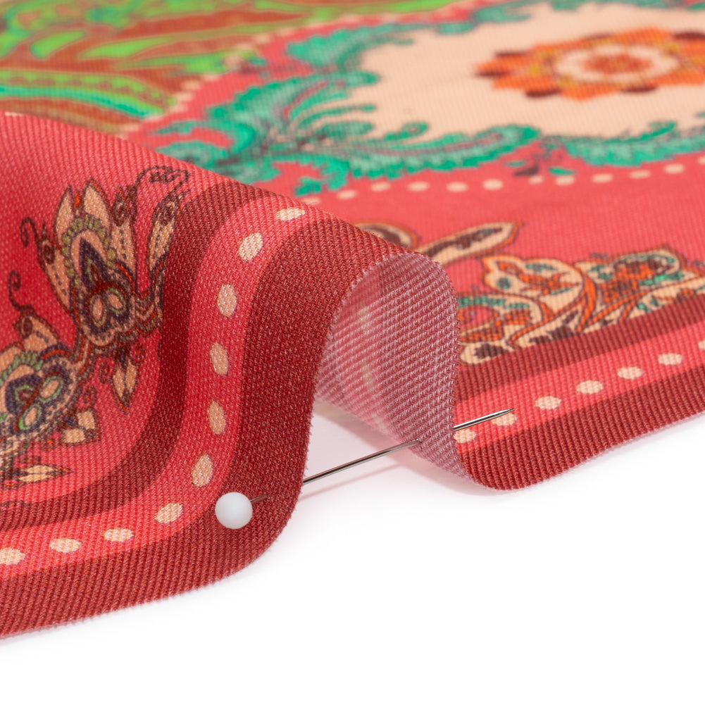 Viscose and Linen Twill Panel - Berry Pink Ornate Stripes - Mood Exclusive Freedom to Flow Folded