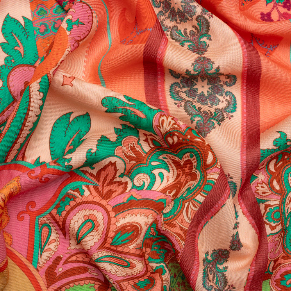 Viscose and Linen Twill Panel - Berry Pink Ornate Stripes - Mood Exclusive Freedom to Flow