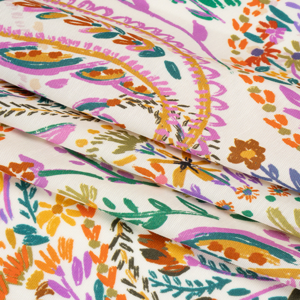 Viscose and Linen Twill Panel - White and Rainbow Paisley and Floral - Mood Exclusive Realized Wonders Full