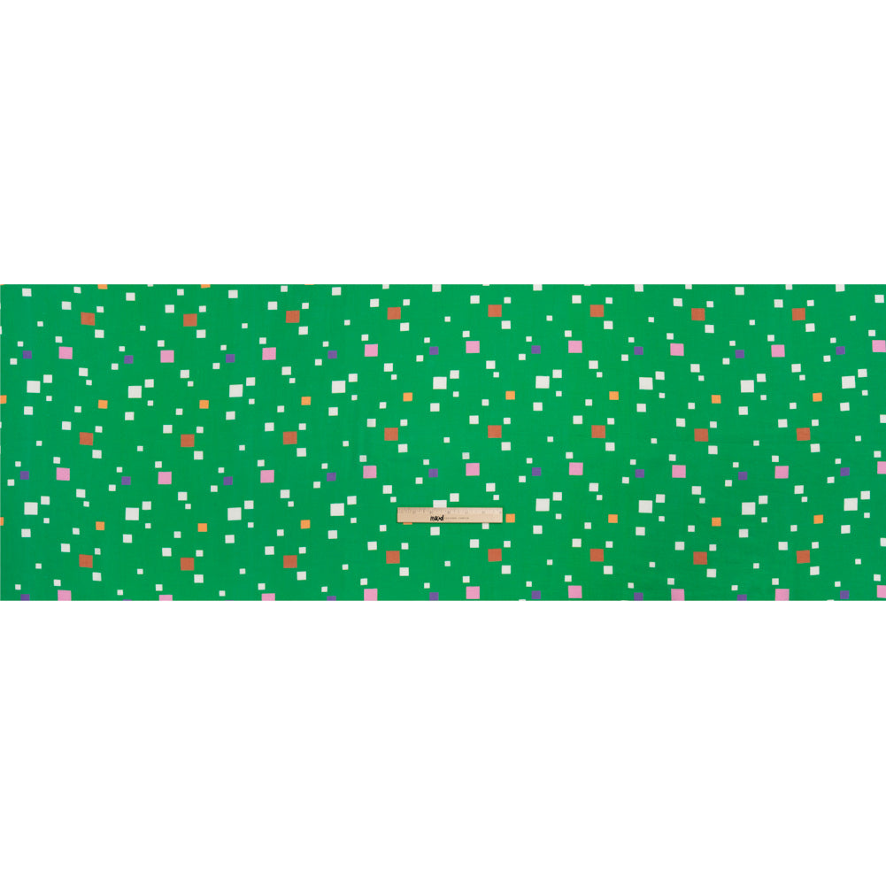 Viscose and Linen Woven Print - Green and Pink Squares - Mood Exclusive Square Dancing Full