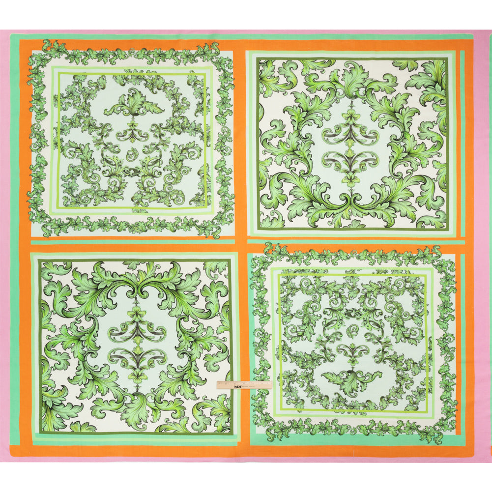 Viscose and Linen Woven Panel Print - Green and Orange Leafy Squares - Mood Exclusive Havana Spring Full
