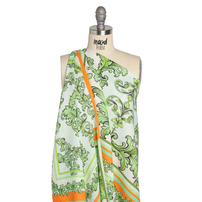 Viscose and Linen Woven Panel Print - Green and Orange Leafy Squares - Mood Exclusive Havana Spring Drape