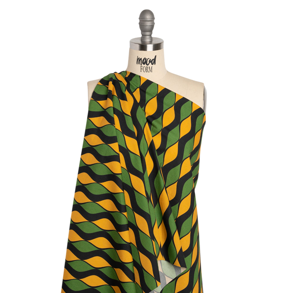 Cotton Poplin Print - Green and Gold Waves - Mood Exclusive Mayfield Falls Drape