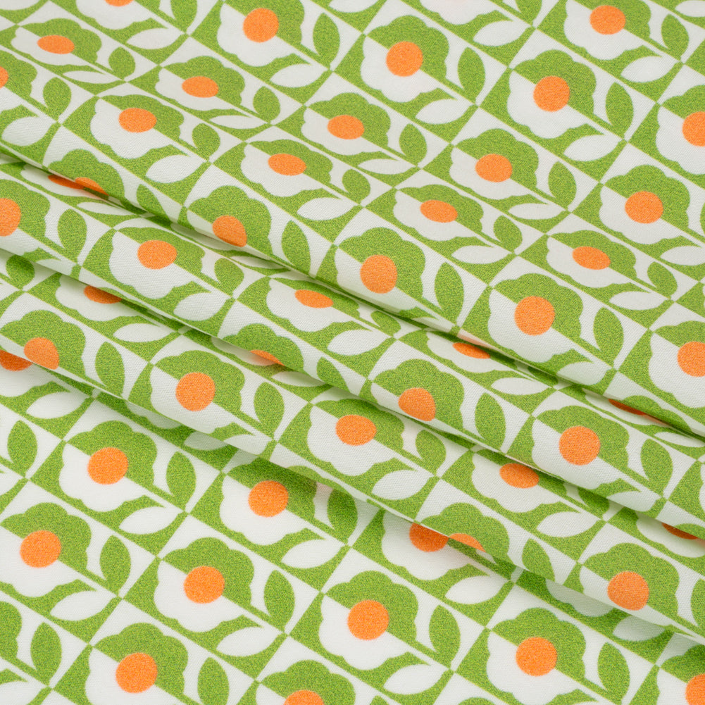 Cotton Poplin Print - Green, White and Orange Retro Florals - Mood Exclusive Build Me Up Folded