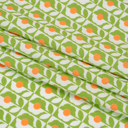 Cotton Poplin Print - Green, White and Orange Retro Florals - Mood Exclusive Build Me Up Folded