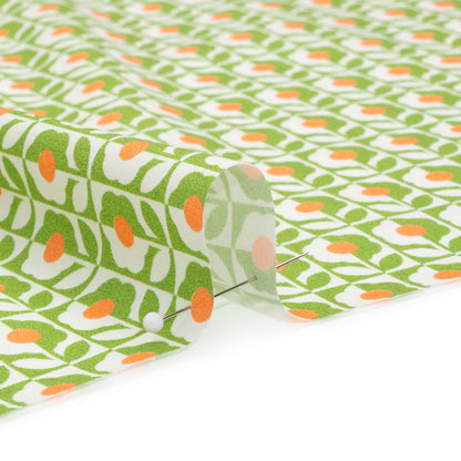 Cotton Poplin Print - Green, White and Orange Retro Florals - Mood Exclusive Build Me Up Detail