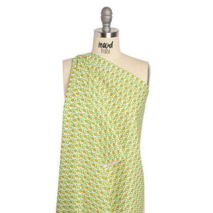 Cotton Poplin Print - Green, White and Orange Retro Florals - Mood Exclusive Build Me Up Drape