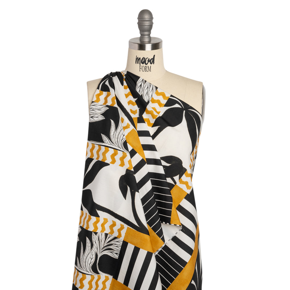 Cotton Poplin Panel - Goldenrod Palm Tree Stripes - Mood Exclusive Bahama Shutter Drape