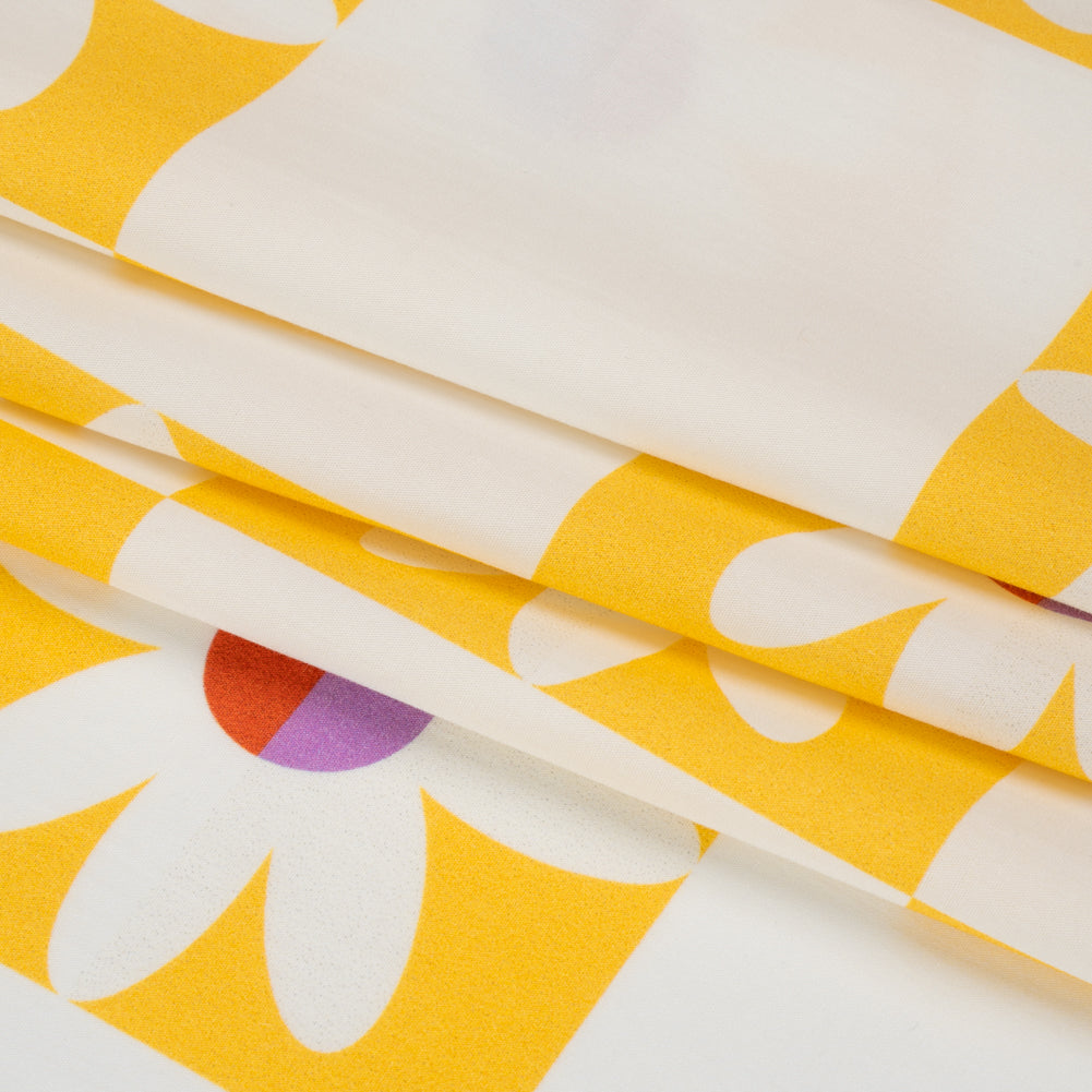 Cotton Poplin Print - Yellow Floral Checkers - Mood Exclusive Game of Growth Folded