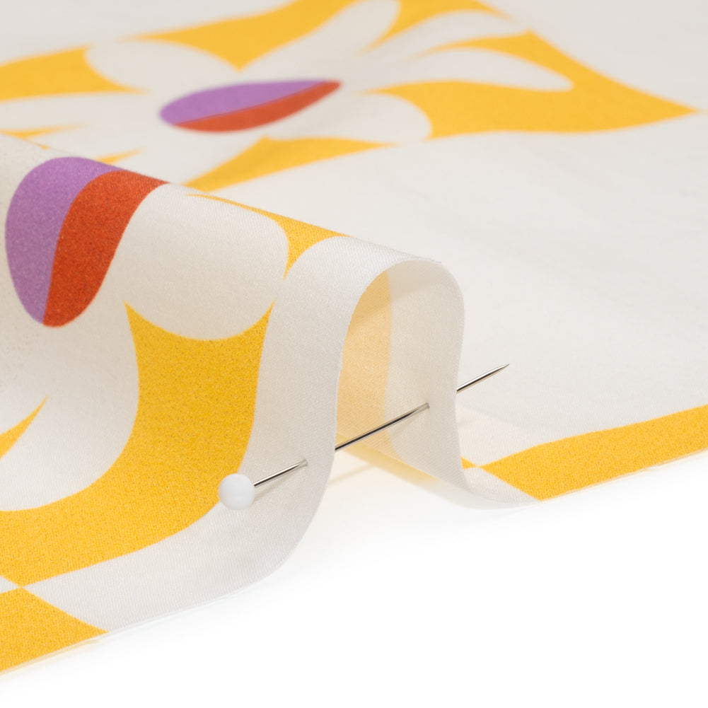 Cotton Poplin Print - Yellow Floral Checkers - Mood Exclusive Game of Growth Detail