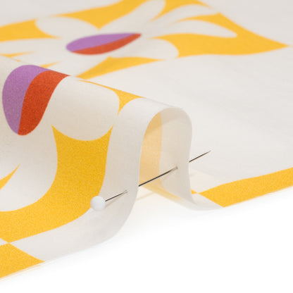 Cotton Poplin Print - Yellow Floral Checkers - Mood Exclusive Game of Growth Detail
