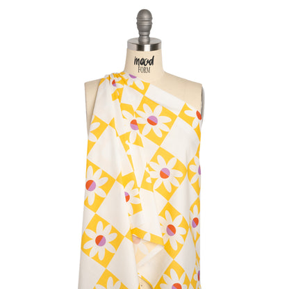 Cotton Poplin Print - Yellow Floral Checkers - Mood Exclusive Game of Growth Drape