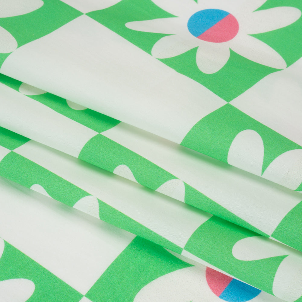 Cotton Poplin Print - Green Floral Checkers - Mood Exclusive Game of Growth Folded