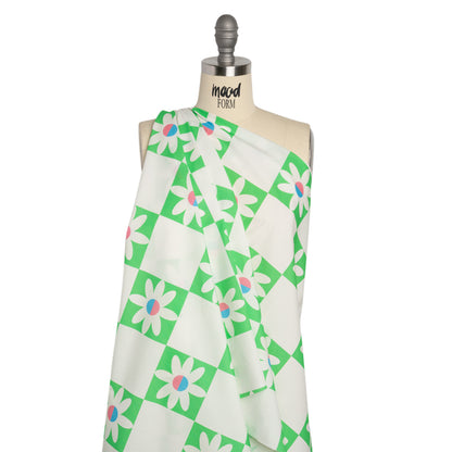 Cotton Poplin Print - Green Floral Checkers - Mood Exclusive Game of Growth Drape