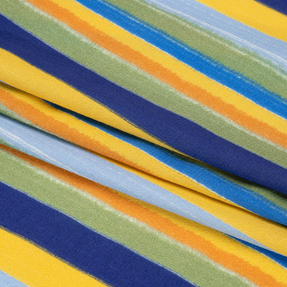 Sustainable Viscose Crepe Print - Blue, Orange and Yellow Stripes - Mood Exclusive Between the Lines Folded