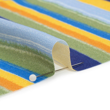 Sustainable Viscose Crepe Print - Blue, Orange and Yellow Stripes - Mood Exclusive Between the Lines Detail