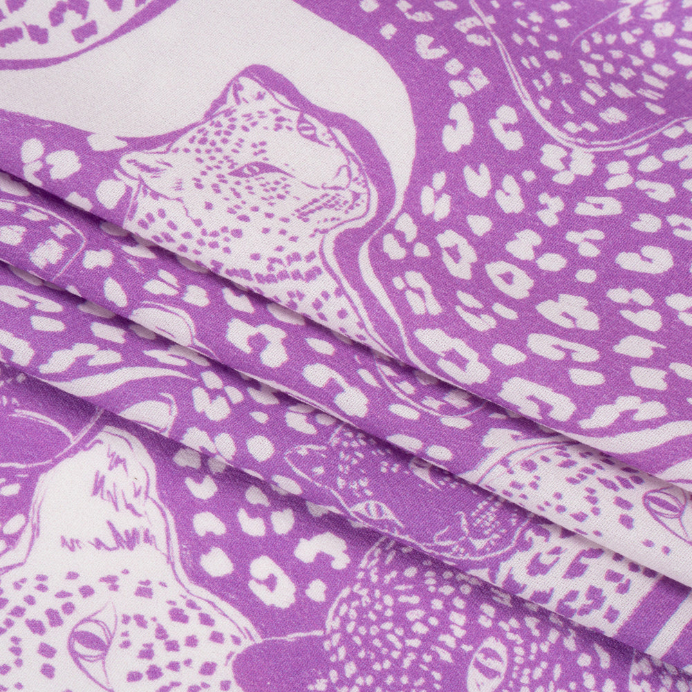 Sustainable Viscose Crepe Print - Purple and White Spotted Cats - Mood Exclusive Jamming Jaguars Folded