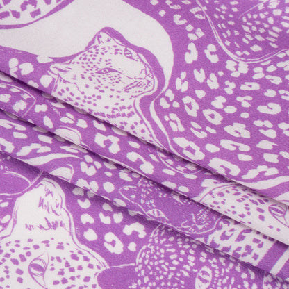 Sustainable Viscose Crepe Print - Purple and White Spotted Cats - Mood Exclusive Jamming Jaguars Folded