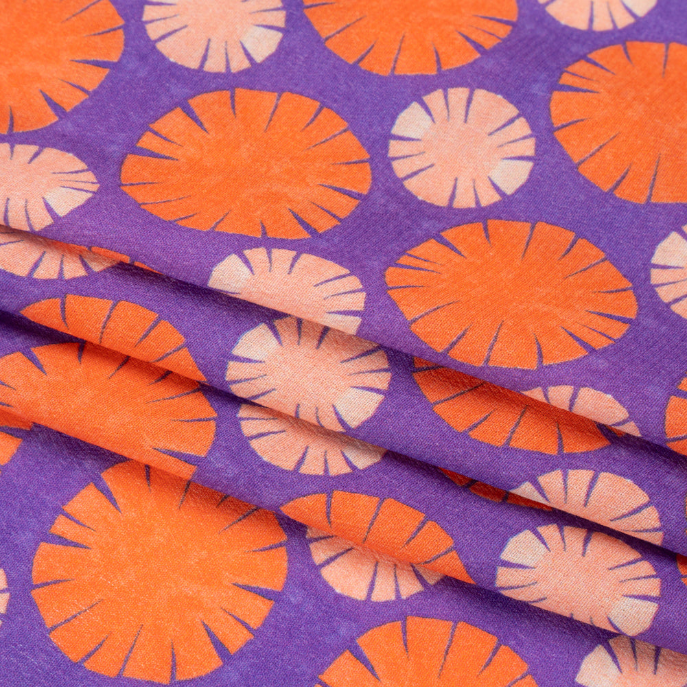 Sustainable Viscose Crepe Print - Purple, Red and Coral Floral Polka Dots - Mood Exclusive Sunshine Grounds Folded