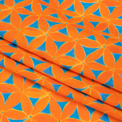 Sustainable Viscose Crepe Print - Orange and Teal Flower Lattice - Mood Exclusive Lovely Lillies Folded