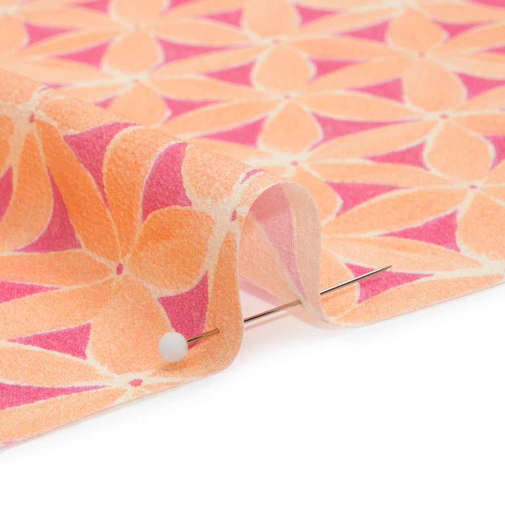 Sustainable Viscose Crepe Print - Peach and Pink Flower Lattice - Mood Exclusive Lovely Lillies Detail