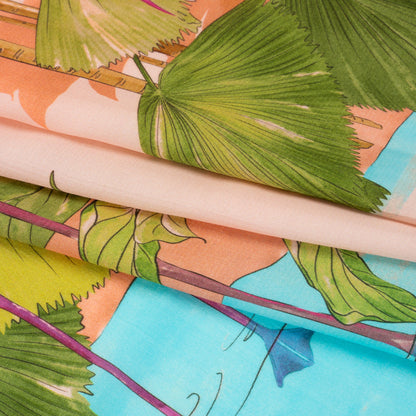 Sustainable Viscose Woven Print - Peach Flamingos and Leaves - Mood Exclusive Forever Everglades Full