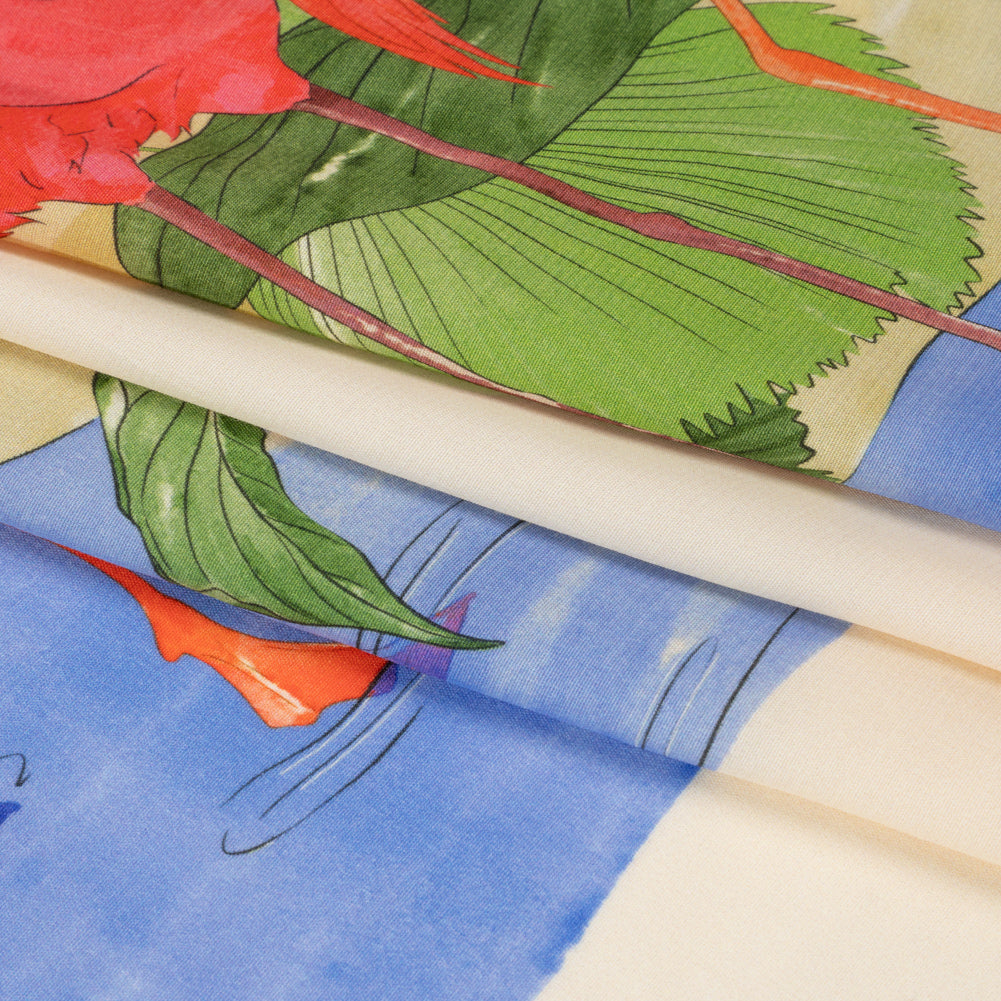 Sustainable Viscose Woven Print - Cream Flamingos and Leaves - Mood Exclusive Forever Everglades Full