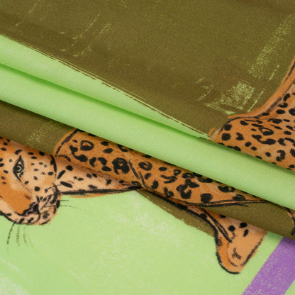 Sustainable Viscose Woven Panel - Lime and Brown Jaguar in Squares - Mood Exclusive Jaguar Gaze Full