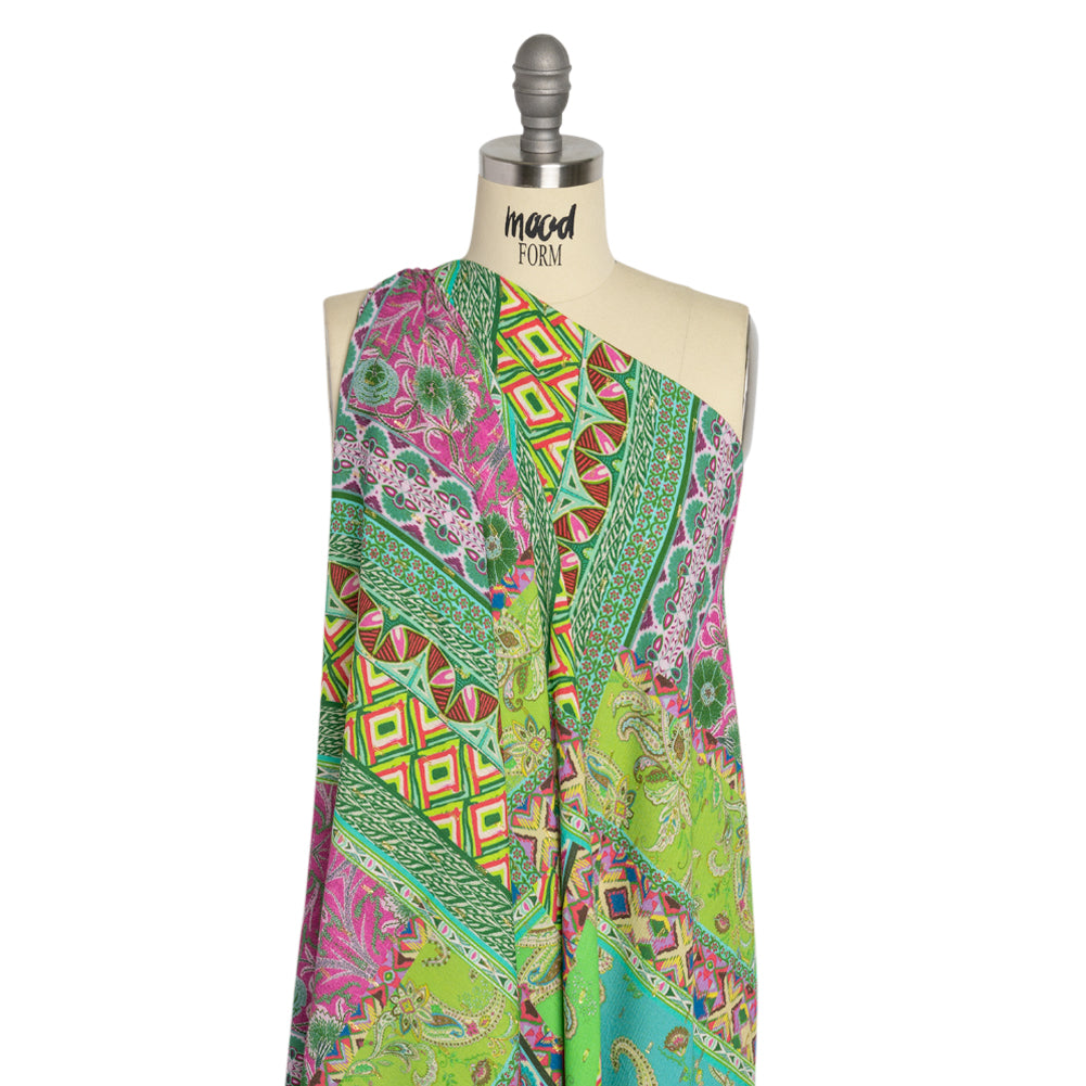 Mood Exclusive Green Buffet in Bloom Metallic Dotted Crinkled Viscose Crepe Detail