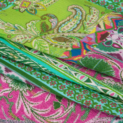 Mood Exclusive Green Buffet in Bloom Metallic Dotted Crinkled Viscose Crepe Full