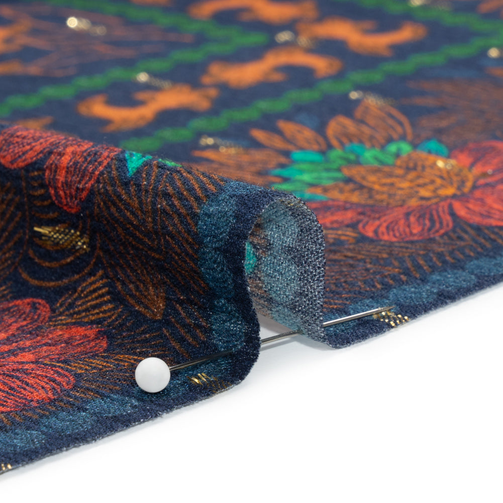 Mood Exclusive Blue Let us Lotus Metallic Dotted Crinkled Viscose Crepe Panel Folded