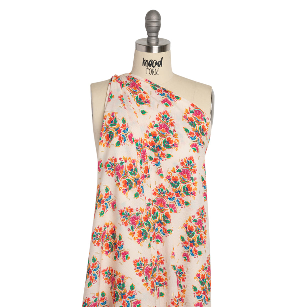 Mood Exclusive Cream Floral Feast Metallic Dotted Crinkled Viscose Crepe Detail