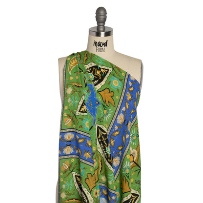 Mood Exclusive Green Floral Facade Metallic Dotted Crinkled Viscose Crepe Panel Detail