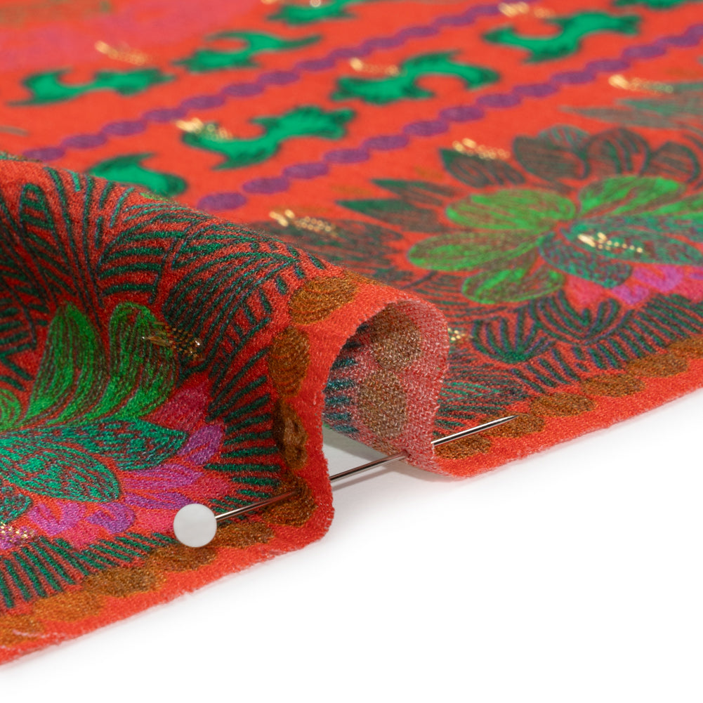 Mood Exclusive Red Let us Lotus Metallic Dotted Crinkled Viscose Crepe Panel Folded