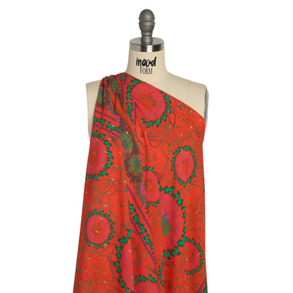 Mood Exclusive Red Let us Lotus Metallic Dotted Crinkled Viscose Crepe Panel Detail