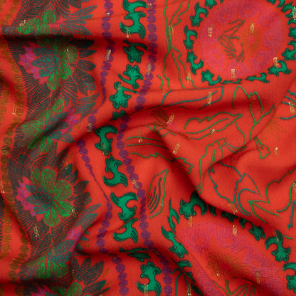 Mood Exclusive Red Let us Lotus Metallic Dotted Crinkled Viscose Crepe Panel