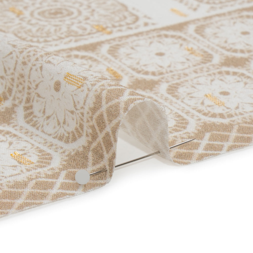 Mood Exclusive Beige Tapestry Tiles Metallic Dotted Crinkled Viscose Crepe Panel Folded