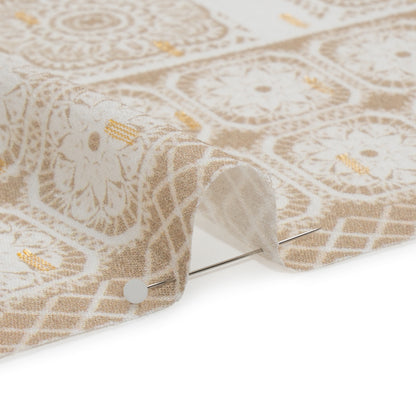 Mood Exclusive Beige Tapestry Tiles Metallic Dotted Crinkled Viscose Crepe Panel Folded