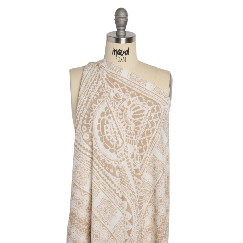 Mood Exclusive Beige Tapestry Tiles Metallic Dotted Crinkled Viscose Crepe Panel Detail