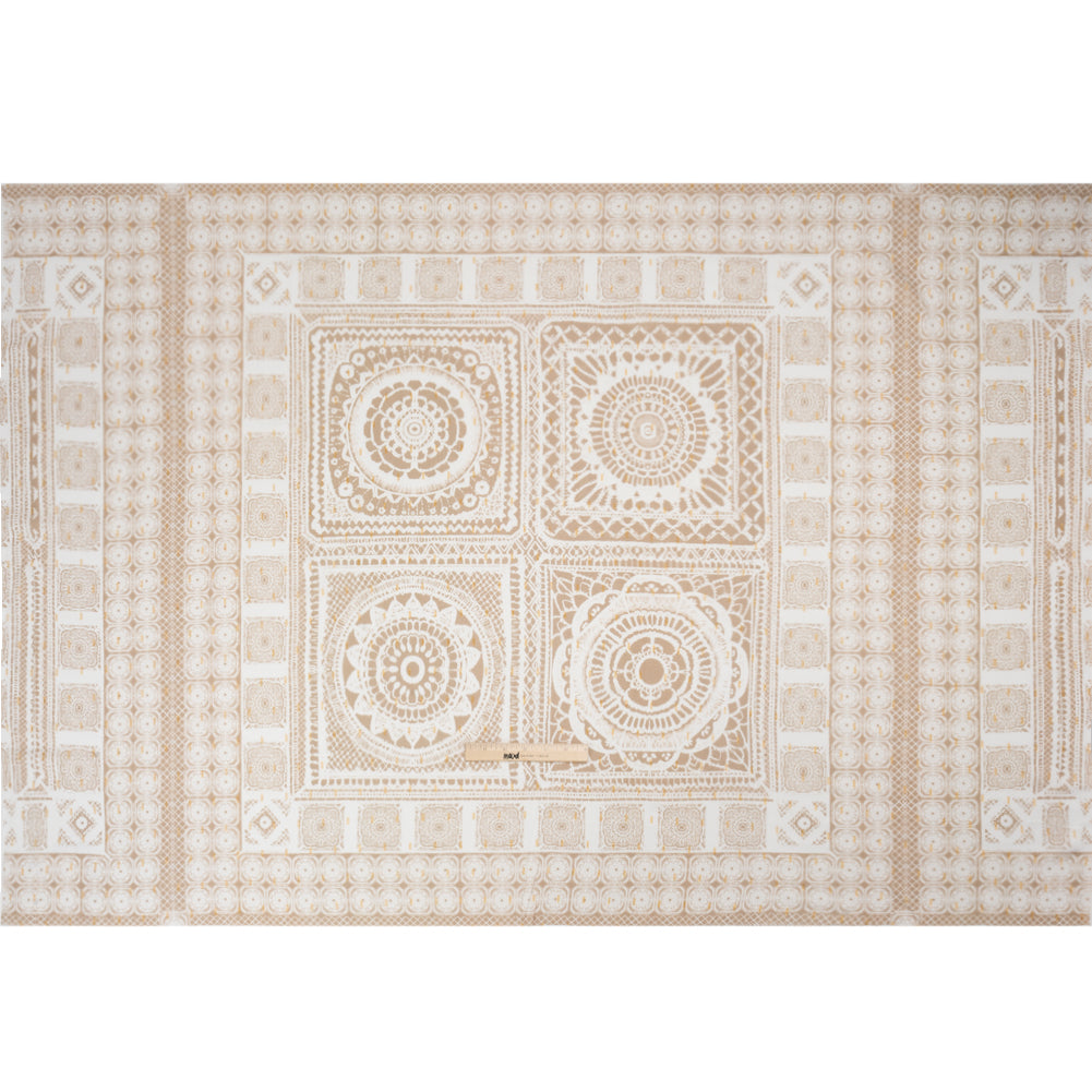 Mood Exclusive Beige Tapestry Tiles Metallic Dotted Crinkled Viscose Crepe Panel Drape