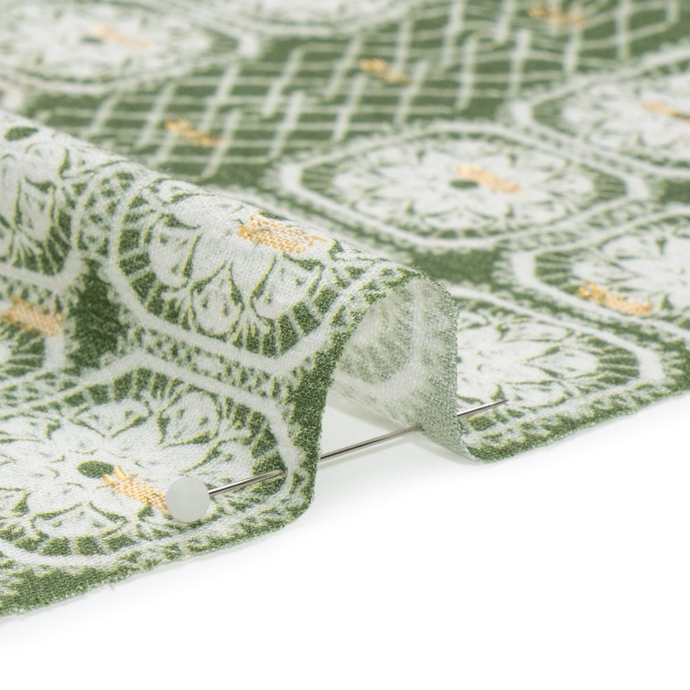 Mood Exclusive Grass Green Tapestry Tiles Metallic Dotted Crinkled Viscose Crepe Panel Folded