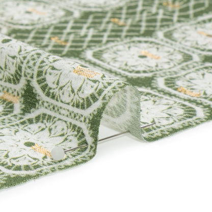 Mood Exclusive Grass Green Tapestry Tiles Metallic Dotted Crinkled Viscose Crepe Panel Folded