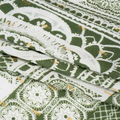 Mood Exclusive Grass Green Tapestry Tiles Metallic Dotted Crinkled Viscose Crepe Panel Full