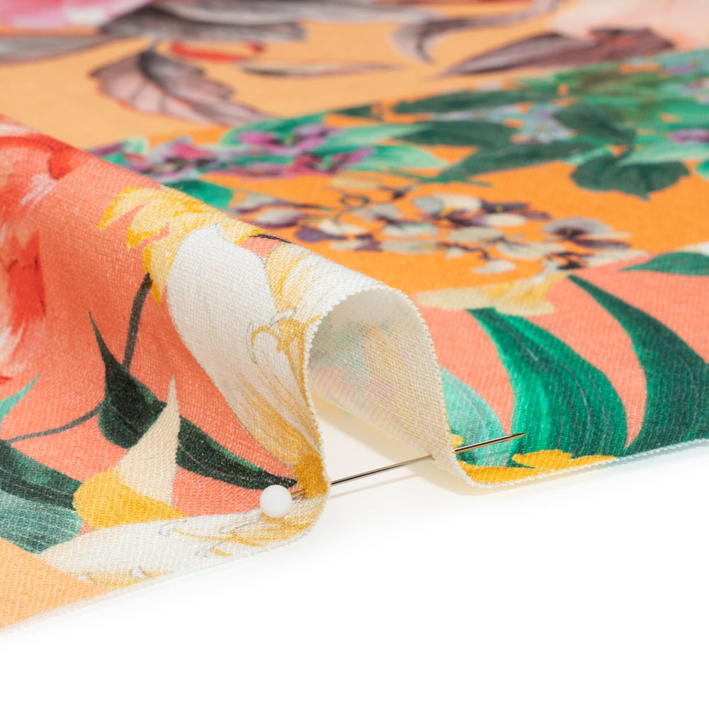 Linen and Rayon Woven Print - Peach and Orange Floral Patchwork - Mood Exclusive Citrus Garden Collage Detail