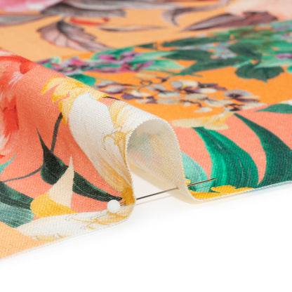 Linen and Rayon Woven Print - Peach and Orange Floral Patchwork - Mood Exclusive Citrus Garden Collage Detail