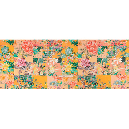 Linen and Rayon Woven Print - Peach and Orange Floral Patchwork - Mood Exclusive Citrus Garden Collage Full