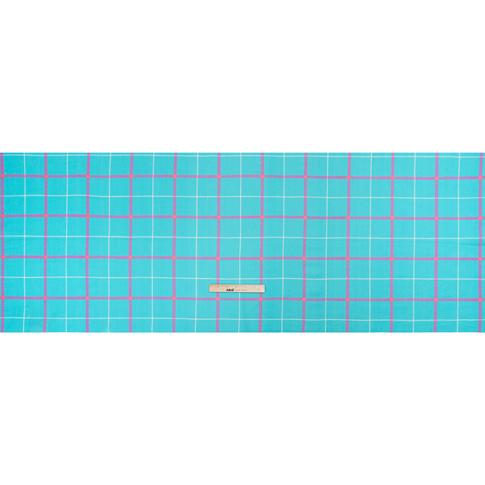 Linen and Rayon Woven Print - Turquoise and Purple Plaid - Mood Exclusive Guest List Full