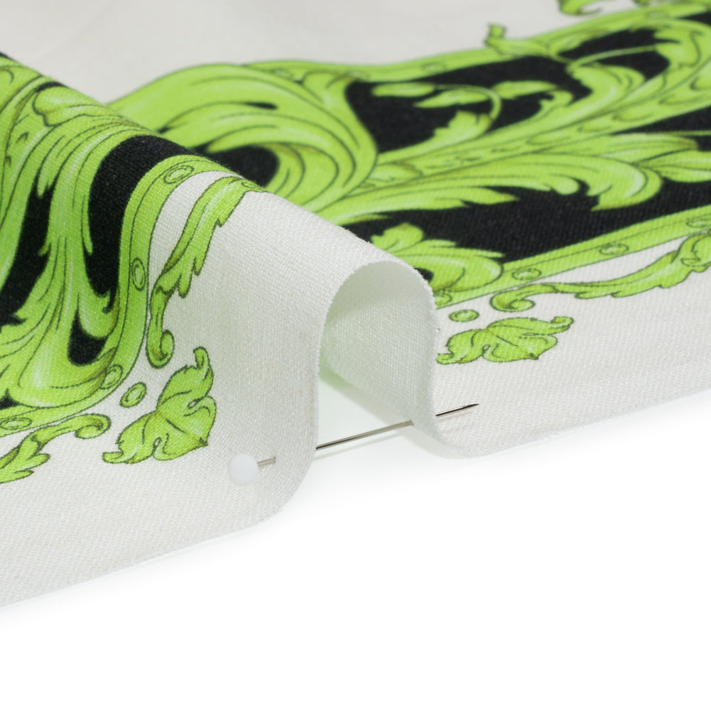 Linen and Rayon Woven Panel - Green and White Floral Frames - Mood Exclusive Luxurious Stay Detail